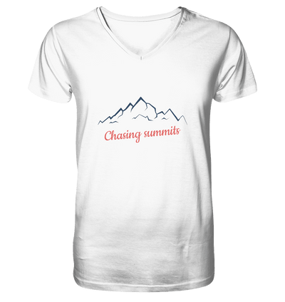 Chasing Summits - Mens Organic V-Neck Shirt - Sauba Bleim